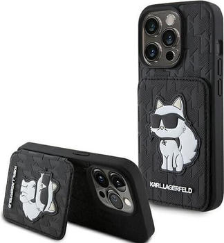 Karl Lagerfeld KLHCP15LSAKCNSCK iPhone 15 Pro 6.1" czarny/black hardcase Saffiano Cardslots and Stan (iPhone 15 Pro), Smartphone Hülle, Schwarz
