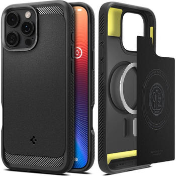 Spigen Handyh&uuml;lle f&uuml;r iPhone 16 Pro, Spigen Rugged Armor Mag mit MagSafe, Schwarz