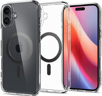 Spigen Handyhülle für iPhone 16, Spigen Ultra Hybrid Mag mit MagSafe, Transparent-Schwarz-Karbonmuster Spigen Handyhülle für iPhone 16, Spigen Ultra Hybrid Mag mit MagSafe, Transparent-Schwarz-Karbonmuster