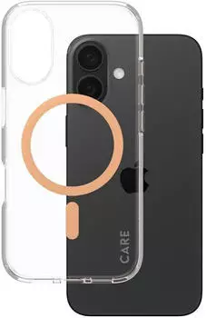 PanzerGlass CARE by Flagship Case Transparent Urban Combat m. Peachy MagSafe iPhone 24 6.1" (iPhone 16), Smartphone Hülle, Transparent, Orange