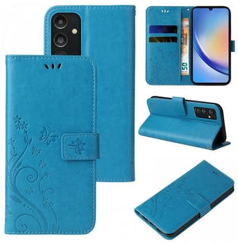 Tec-Expert Handy Tasche Handyhülle für Samsung Galaxy A15 / A15 5G Blumen Schmetterling Flip Cover Case Farbe: Blau