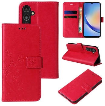 Tec-Expert Handy Tasche Handyhülle für Samsung Galaxy A15 / A15 5G Blumen Schmetterling Flip Cover Case Farbe: Rot