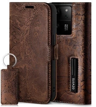 SURAZO Premium Slim Magnet Handyhülle für Xiaomi 13T Pro & 13T 5G Hülle Leder - Klappbare Echtleder Schutzhülle [Kartenfach, RFID Schutz, Blumenmuster] Klapphülle Wallet Case Cover Lederhülle (Braun)