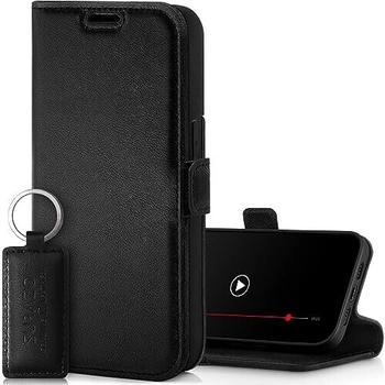 SURAZO Slim Magnet Handyhülle für Apple iPhone 15 Plus Hülle Leder - Klappbar Echtleder Schutzhülle [mit Kartenfach, RFID Schutz, Keyring] Klapphülle Wallet Case Cover Lederhülle (Schwarz)