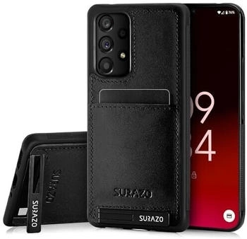 SURAZO Premium Echtleder Back case für Samsung Galaxy A53 5G Hülle - Stoßfestes Leder Handyhülle Cover mit [Kartenfach, Standfunktion, Schlüsselanhänger] Vintage Slim Bumper Schutzhülle (Schwarz)