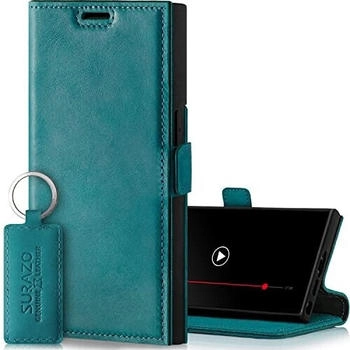 SURAZO Slim Magnet Handyhülle für Samsung Galaxy S23 Ultra Hülle Leder - Klappbare Echtleder Schutzhülle [Kartenfach, RFID Schutz] Flip Klapphülle Wallet Case Cover Lederhülle (Türkis)