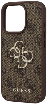 Guess Handyhülle für iPhone 16 Pro, Guess Hardcase 4G Big Metal Logo, Braun