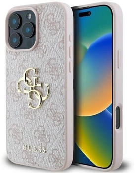 Guess Handyhülle für iPhone 16 Pro Max, Guess Hardcase 4G Big Metal Logo, Rosa