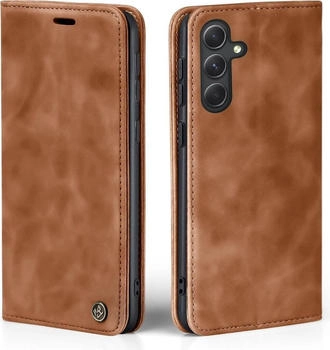 Tec-Expert Handyhülle für Samsung Galaxy A55 5G Klapphülle Bookcase Flip Cover Handy Tasche Hülle Etui Farbe: Hellbraun