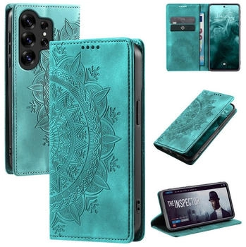 Tec-Expert Mandala Handyhülle für Samsung Galaxy S25 Ultra RFID Schutz Klapphülle Case Cover Design Schutzhülle Farbe: Türkis