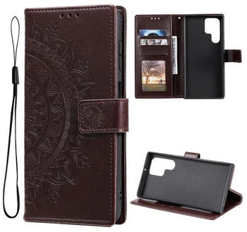 CoverKingz Hülle für Samsung Galaxy S22 Ultra Handyhülle Flip Case Cover Etui Mandala Braun