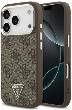 Guess Handyhülle für iPhone 17 Pro HardCase Leather 4G Triangle Strass Braun
