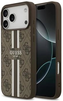 Guess Handyhülle für iPhone 17 Pro Max Hardcase 4G Printed Stripes mit MagSafe Braun