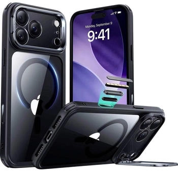 ESR Handyhülle für iPhone 17 Pro Classic Hybrid Kickstand mit MagSafe Transparent mit schwarzen Rahmen