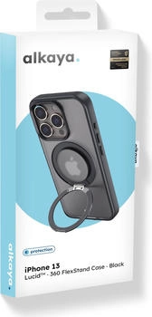 Alkaya Lucid 360 FlexStand Case Hülle kompatibel mit MagSafe für iPhone 13 in schwarz