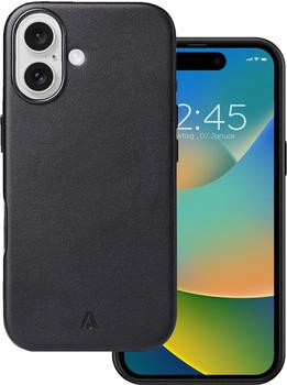 Alkaya iPhone 16 Schutzhülle kompatibel mit Magsafe Handyhülle vegane und schmutzabweisende Lederhülle Schwarz