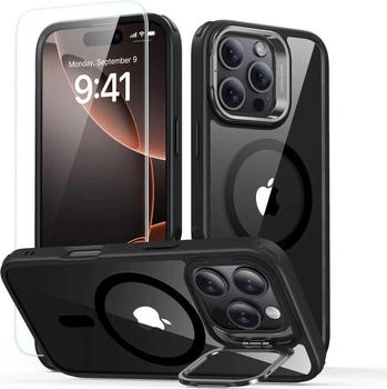 ESR Handyhülle + Gehärtetes Glas für Bildschirm für iPhone 16 Pro mit MagSafe Classic Hybrid Kickstand HaloLock Transparent / Schwarz