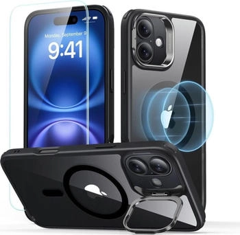 ESR Handyhülle + Gehärtetes Glas für Bildschirm für iPhone 16 Plus mit MagSafe Classic Hybrid Kickstand HaloLock Transparent / Schwarz