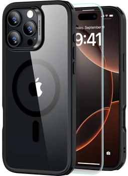 ESR Handyhülle + Gehärtetes Glas für Bildschirm für iPhone 16 Pro Max mit MagSafe Classic Hybrid HaloLock Transparent-Schwarz