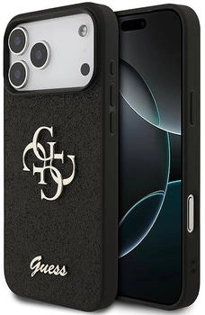 Guess PU Fixed Glitter 4G Metal Logo Back Cover für iPhone 17 Pro Max Black