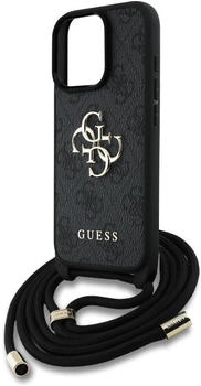 Guess PU 4G Metal Logo Crossbody Strap Back Cover für iPhone 16 Pro Schwarz
