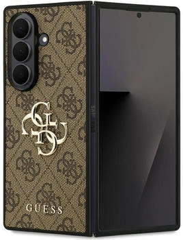 Guess PU 4G Metall Logo Rückseitenhülle für Samsung Galaxy Z Fold 7 Braun