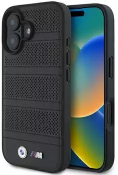 BMW Apple iPhone 16 Hardcase Perforated Stitched Line MagSafe Schwarz