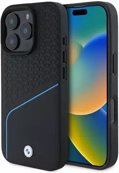 BMW Sign Leather Textured And Line MagSafeHülle iPhone 16 Pro Max Schwarz