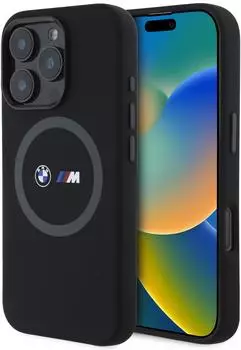 BMW M MagSafe Silikonhülle bedrucktem Ring iPhone 16 Pro Max Schwarz