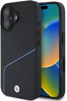 BMW Sign Leather Textured And Line MagSafeHülle iPhone 16 Schwarz