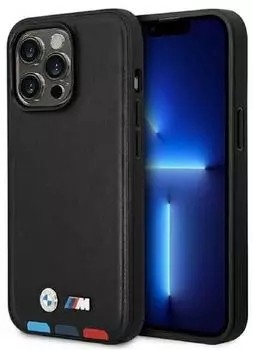 BMW Hülle BMW BMHMP14L22PTDK iPhone 14 Pro 6.1″schwarz / schwarz Leder Stamp Tricolor Magsafe