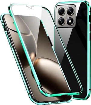 Wigento Hülle Xiaomi 14T 360 Magnet Glas Bumper Grün beidseitig