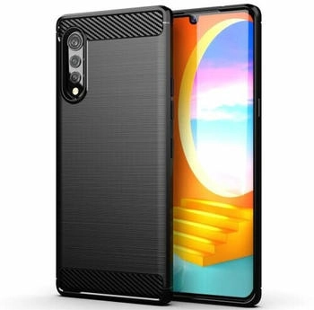 Betterfon Carbon Case Panzer Hülle Flip Cover Handy Tasche Schale Schutzhülle Handyhülle LG K30 2019 Schwarz