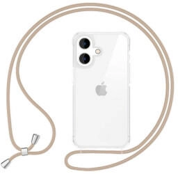 NALIA Handykette Apple iPhone 16 Plus, Klare Hülle mit Band zum Umhängen / Crossbody Transparent Case & Kette, Beige