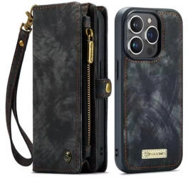 CaseMe iPhone Hülle mit Zipper 2in1 für iPhone 15 Pro Max-Schwarz