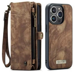 CaseMe iPhone Hülle mit Zipper 2in1 für iPhone 15 Pro Max-Braun