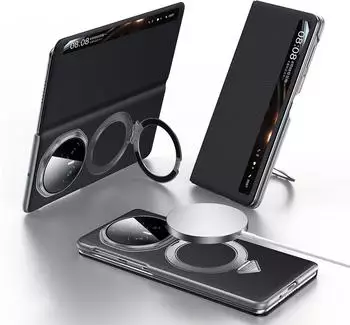 Wigento Für Honor Magic V5 SULADA Premium MagSafe Smart View Fenster Leder Hülle Schwarz