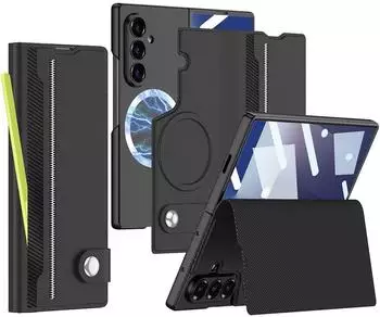 Wigento Für Samsung Galaxy Z Fold7 GKK MagSafe Full Cover Split Flip Leder Hülle Schwarz