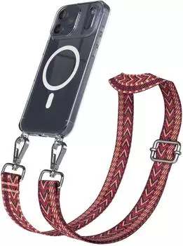 Eazy Case Handykette mit MagSafe Hülle für Apple iPhone 17 Pro Max Handyband ZigZag Style Karabiner Silber Umhängeband in Rot