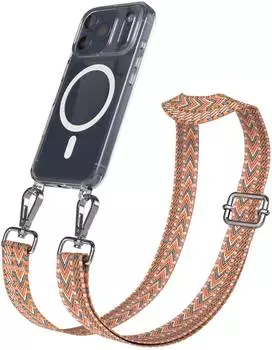 Eazy Case Handykette mit MagSafe H&uuml;lle f&uuml;r Apple iPhone 17 Pro Handyband ZigZag Style Karabiner Silber Umh&auml;ngeband in Orange