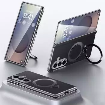 Wigento Für Samsung Galaxy Z Fold7 5G SULADA Leder MagSafe Ring Halter Hülle Schwarz