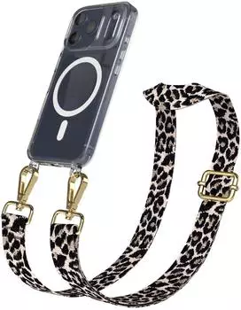 Eazy Case Handykette mit MagSafe Hülle für Apple iPhone 17 Pro Handyband Leo Style Karabiner Gold Umhängeband in Taupe