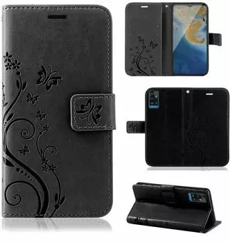 Betterfon Handyhülle für ZTE Blade A71 Klapphülle Blume Schwarz