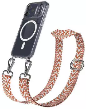 Eazy Case Handykette mit MagSafe Hülle für Apple iPhone 17 Pro Handyband ZigZag Style Karabiner Silber Umhängeband in Beige