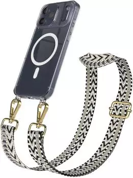 Eazy Case Handykette mit MagSafe Hülle für Apple iPhone 17 Pro Max Handyband ZigZag Style Karabiner Gold Umhängeband in Grün