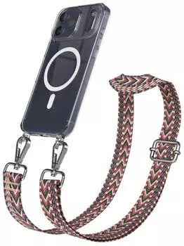 Eazy Case Handykette mit MagSafe Hülle für Apple iPhone 17 Pro Max Handyband ZigZag Style Karabiner Silber Umhängeband in Dunkelrot