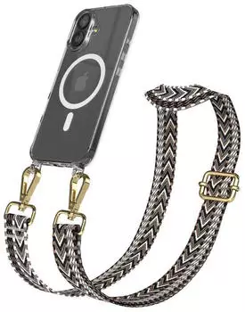 Eazy Case Handykette mit MagSafe Hülle für Apple iPhone 17 Handyband ZigZag Style Karabiner Gold Umhängeband in Grau
