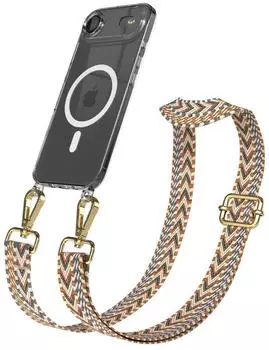 Eazy Case Handykette mit MagSafe Hülle für Apple iPhone Air Handyband ZigZag Style Karabiner Gold Umhängeband in Braun