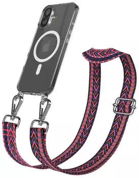 Eazy Case Handykette mit MagSafe Hülle für Apple iPhone 17 Handyband ZigZag Style Karabiner Silber Umhängeband in Pink
