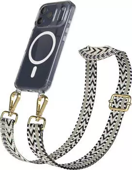 Eazy Case Handykette mit MagSafe Hülle für Apple iPhone 17 Pro Handyband ZigZag Style Karabiner Gold Umhängeband in Grün